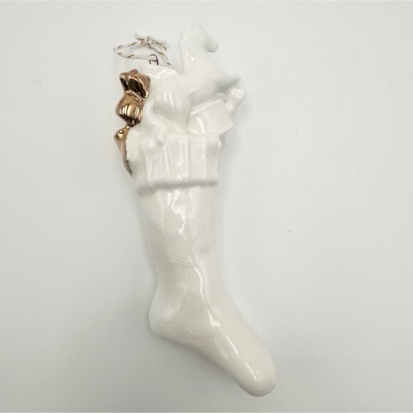 Department 56 Porcelain White & Gold Christmas Stocking +PLUS+ Gold Blown Glass - Picture 6 of 11